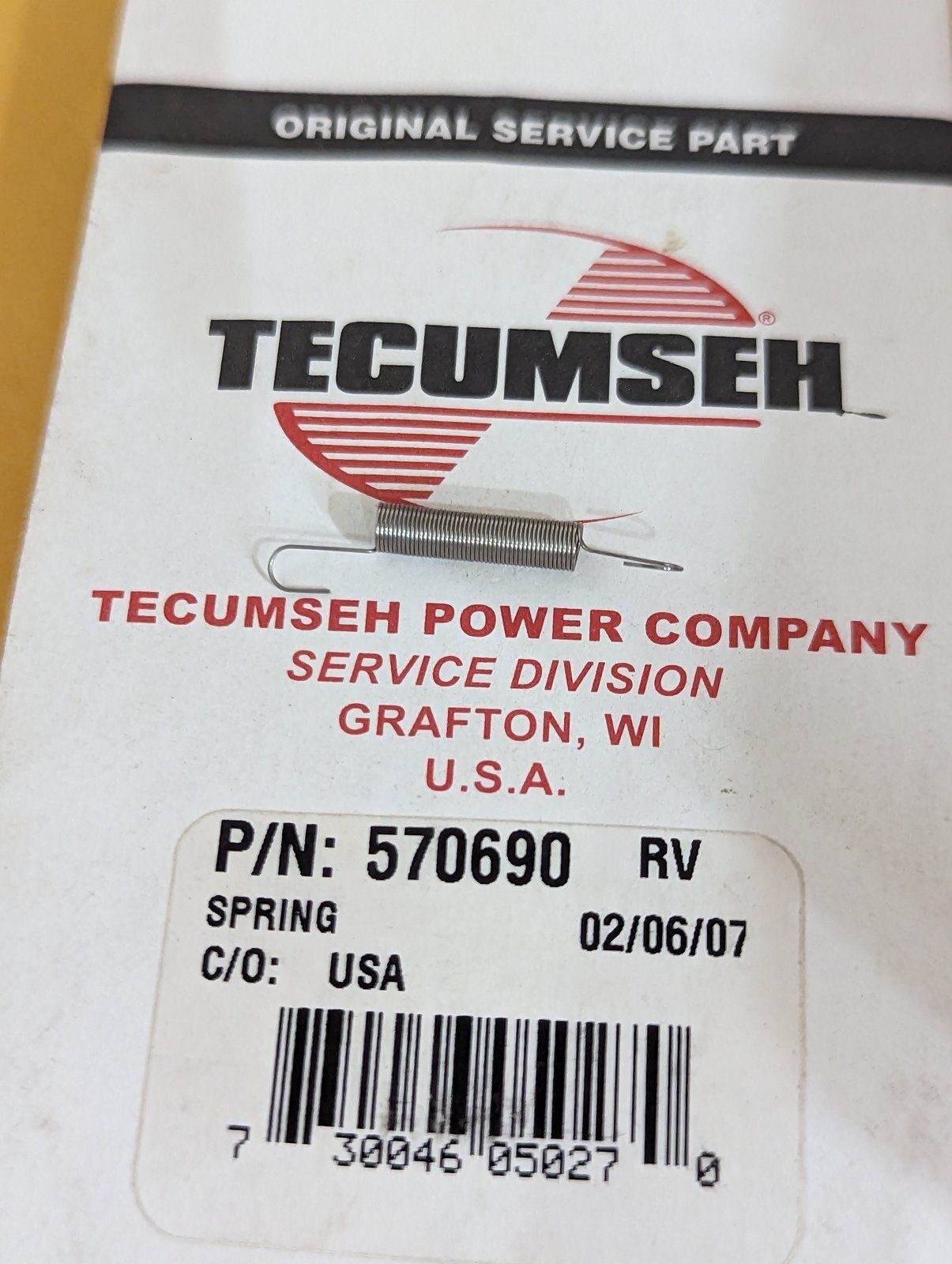 570690 TECUMSEH SPRING - Ingersoll/Case Tractor Part