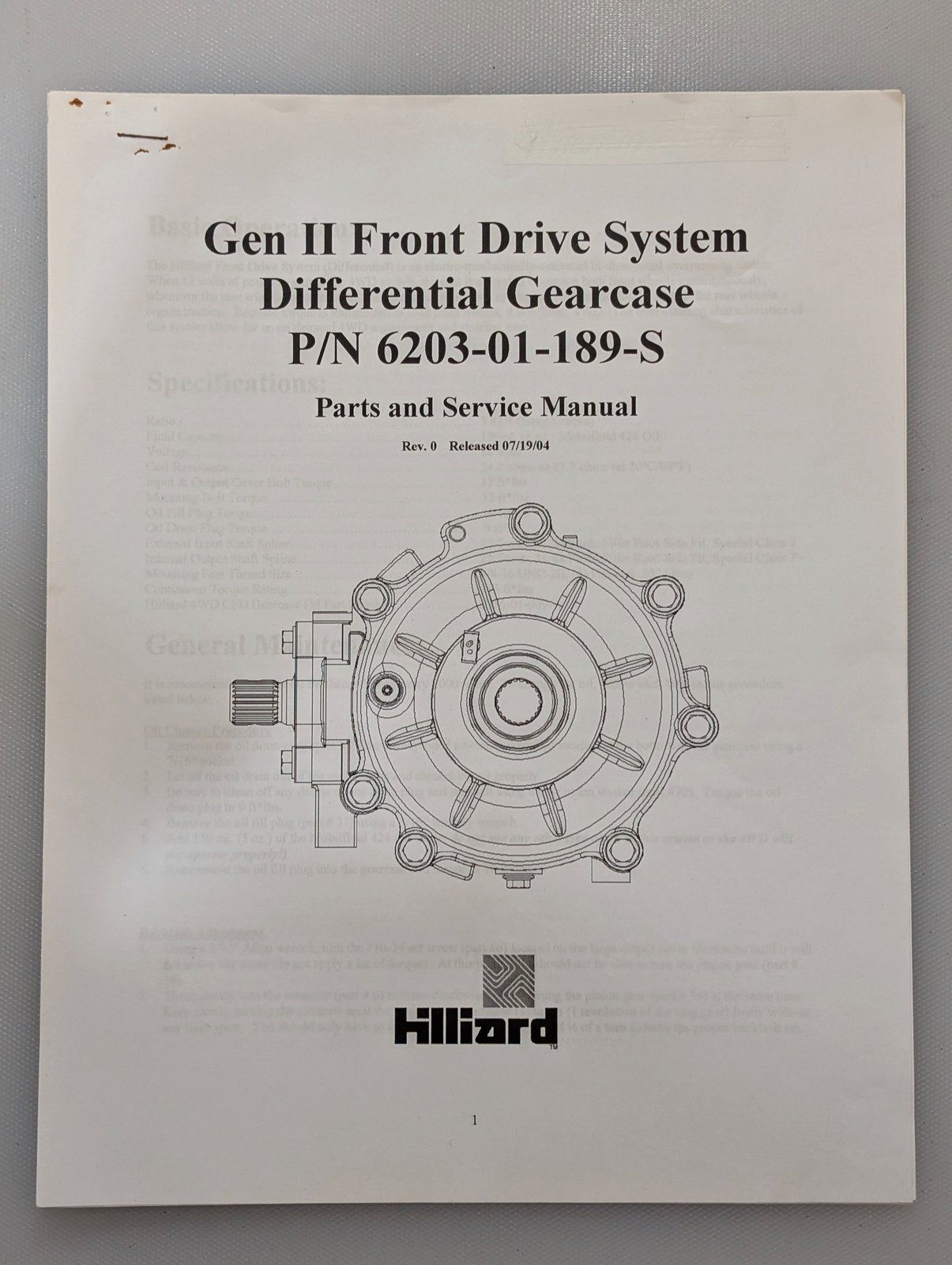 6203-01-189-S HILLIARD GEN II FRONT FRIVE SYSTEM DIFFERENTIAL GEARCASE - Ingersoll/Case Tractor Part