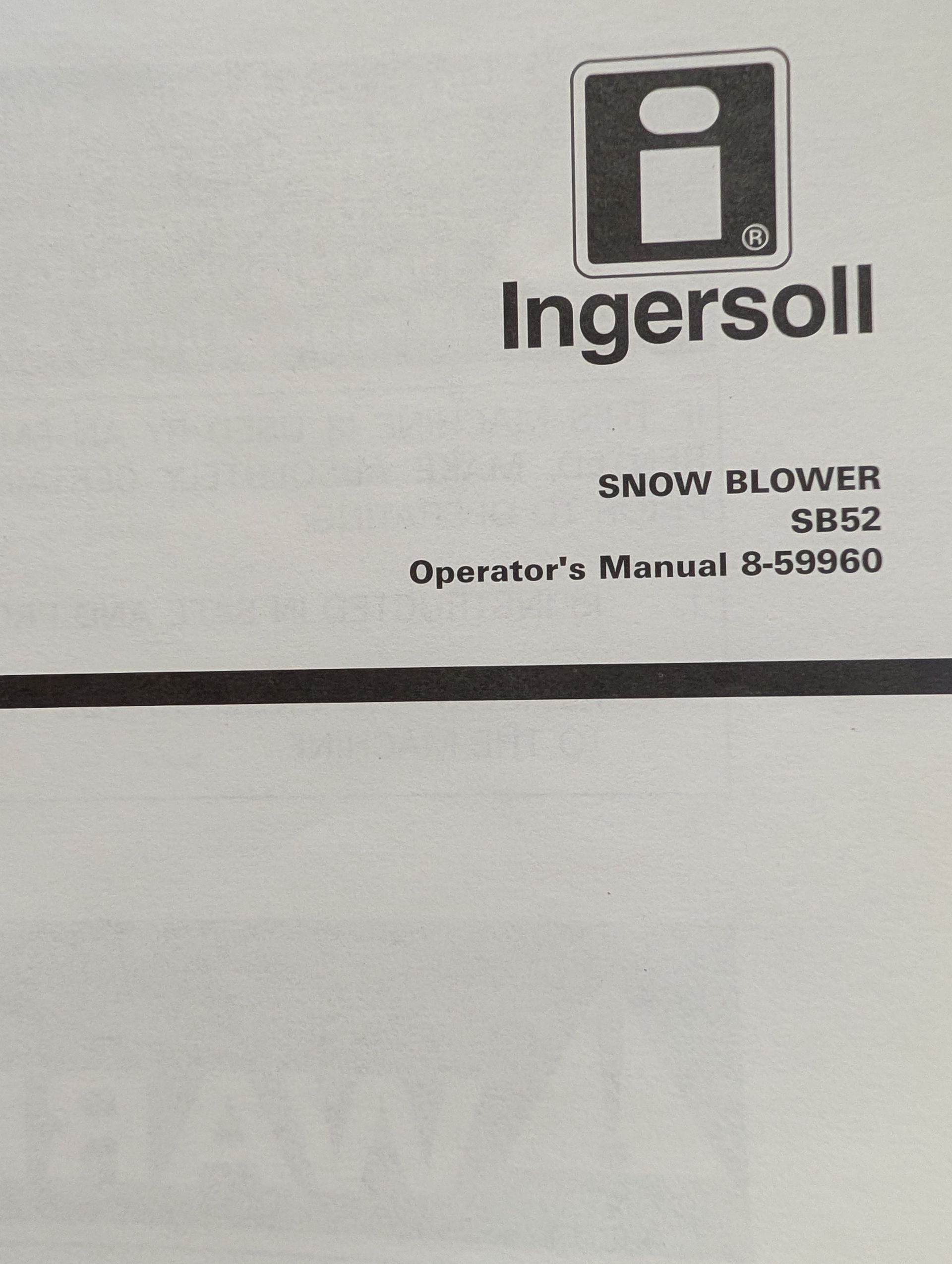 8-59960 OM & PC SB52 FRONT END SNOWBLOW - Ingersoll/Case Tractor Part