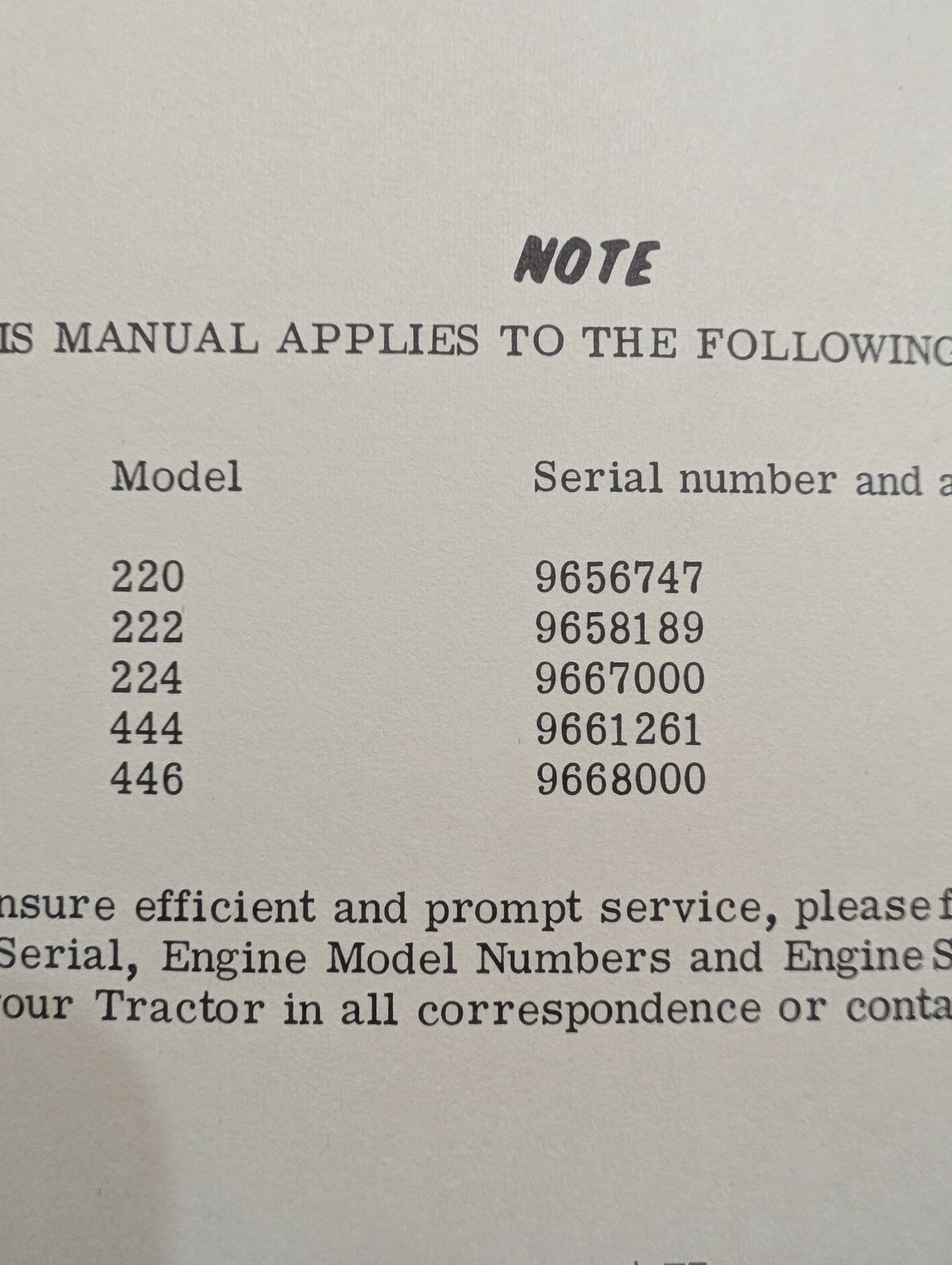 9-4393 OM: 220 222 224 444 446 - Ingersoll/Case Tractor Part