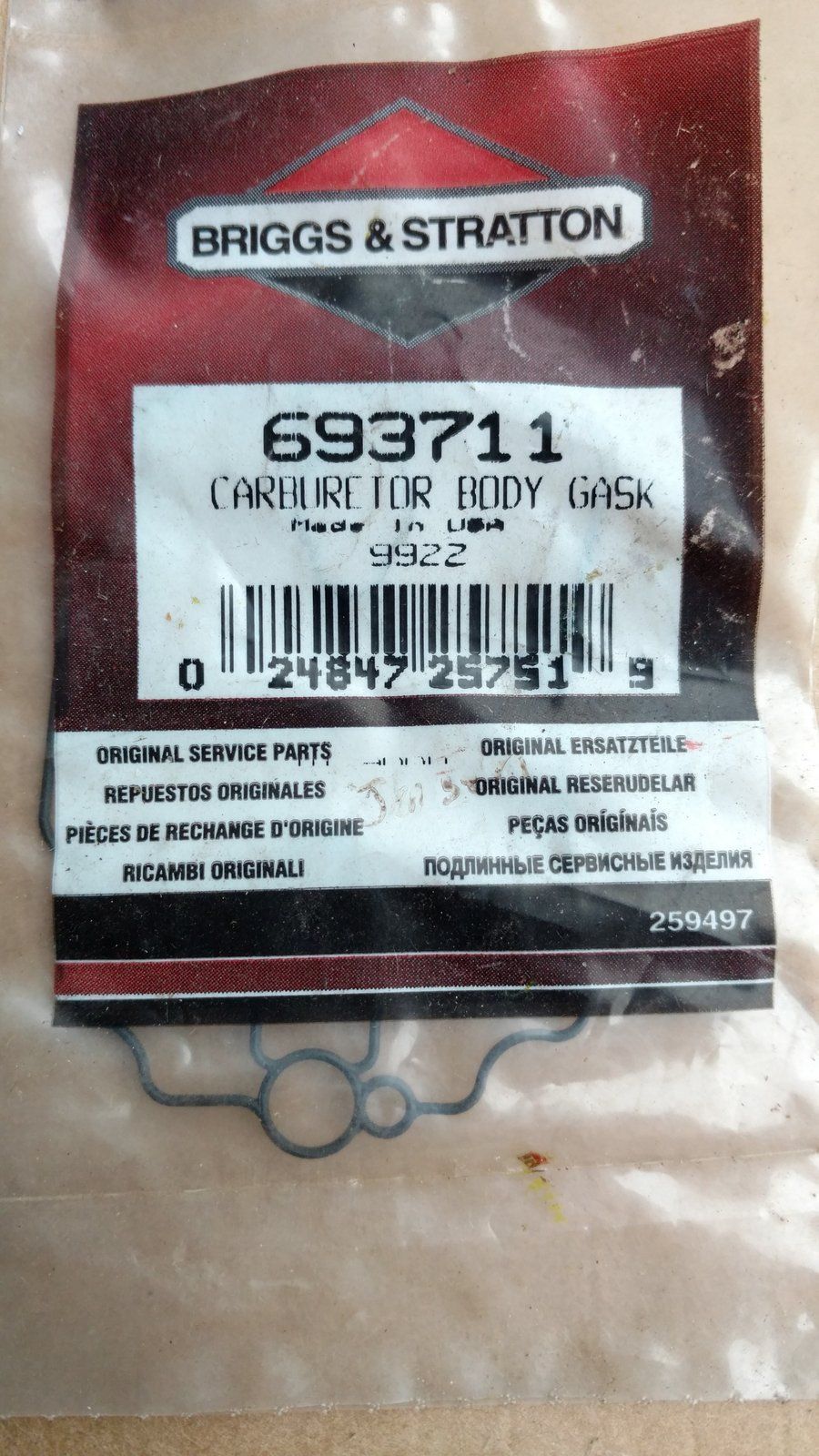 693711 BRIGGS FLOAT BOWL GASKET - Ingersoll/Case Tractor Part
