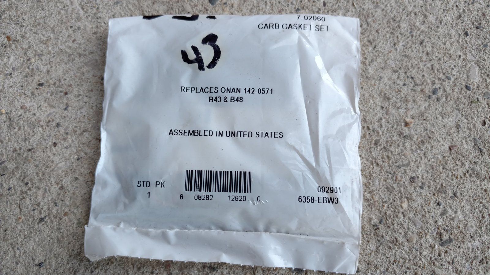 7-02060 CARB REPAIR KIT - ONAN 142-0571 / 142-0556 C24665 - Ingersoll/Case Tractor Part