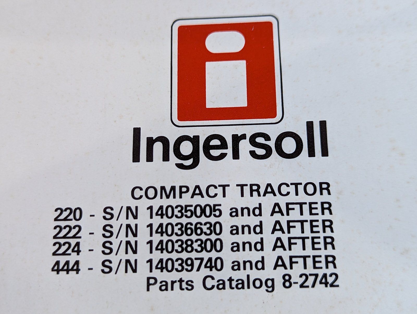 8-2742 PC: 220 222 224 444 - Ingersoll/Case Tractor Part