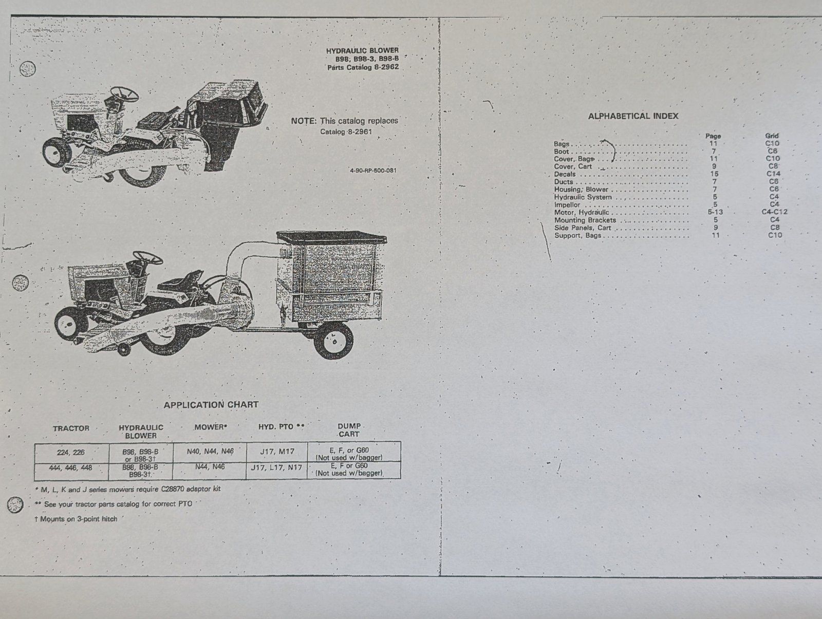 8-2962 PC B98 B98B B98-3 VACUUM BAGGER CART - Ingersoll/Case Tractor Part