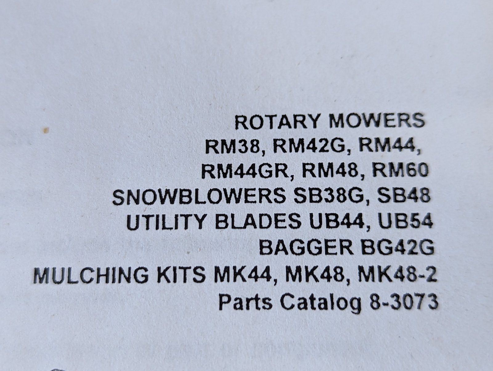 8-3073 PC: RM38 RM44 RM44GR RM48 RM60 SB38G SB8 SB48 UB44 UB54 BG42G MK44 MK48 MK48-2 - Ingersoll/Case Tractor Part