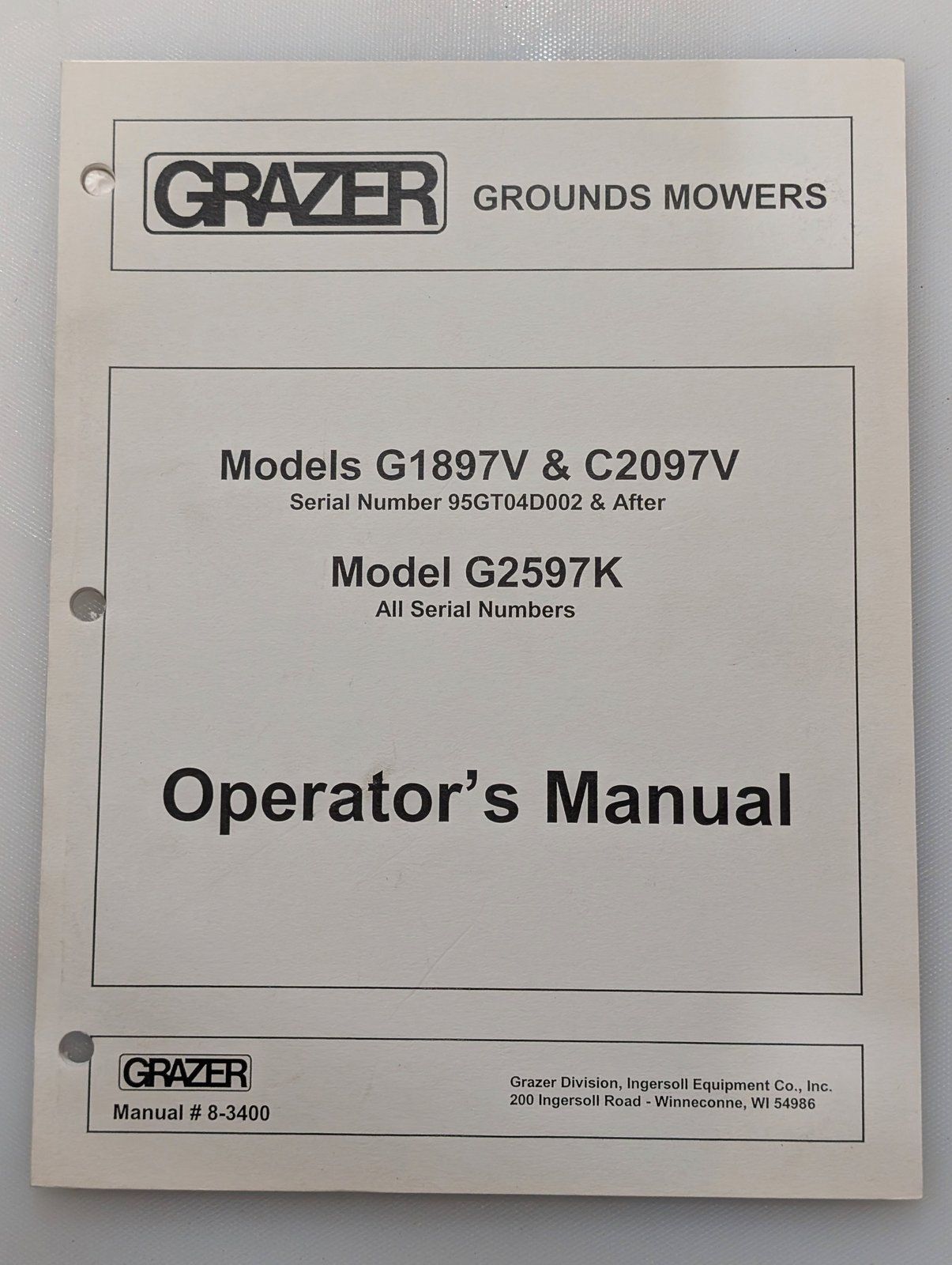 8-3400 OM PC GRAZER G1897V C2097V G2597K - Ingersoll/Case Tractor Part