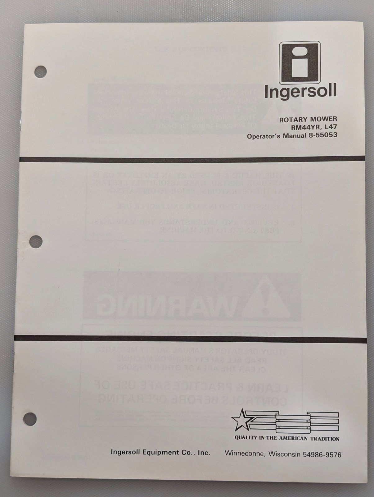8-55053 OM RM44YR L47 ROTARY MOWER - Ingersoll/Case Tractor Part