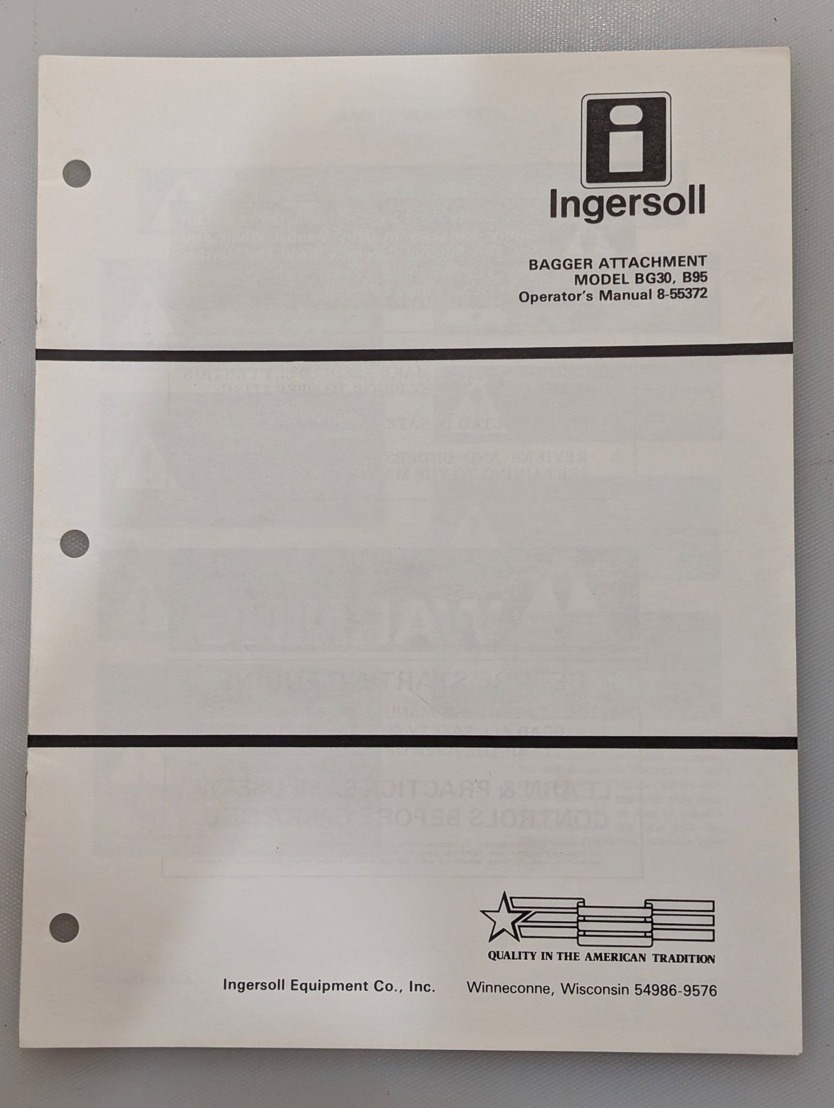 8-55372 OM BAGGER MODEL BG30 B95 - Ingersoll/Case Tractor Part