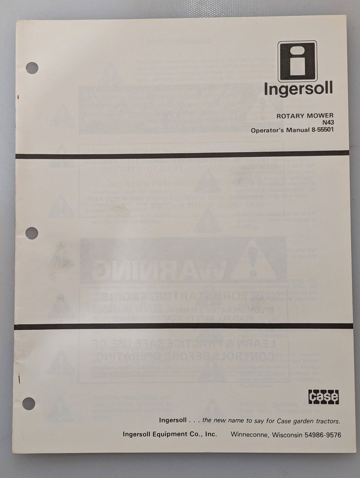 8-55501 OM N43 ROTARY MOWER 100 SERIES - Ingersoll/Case Tractor Part
