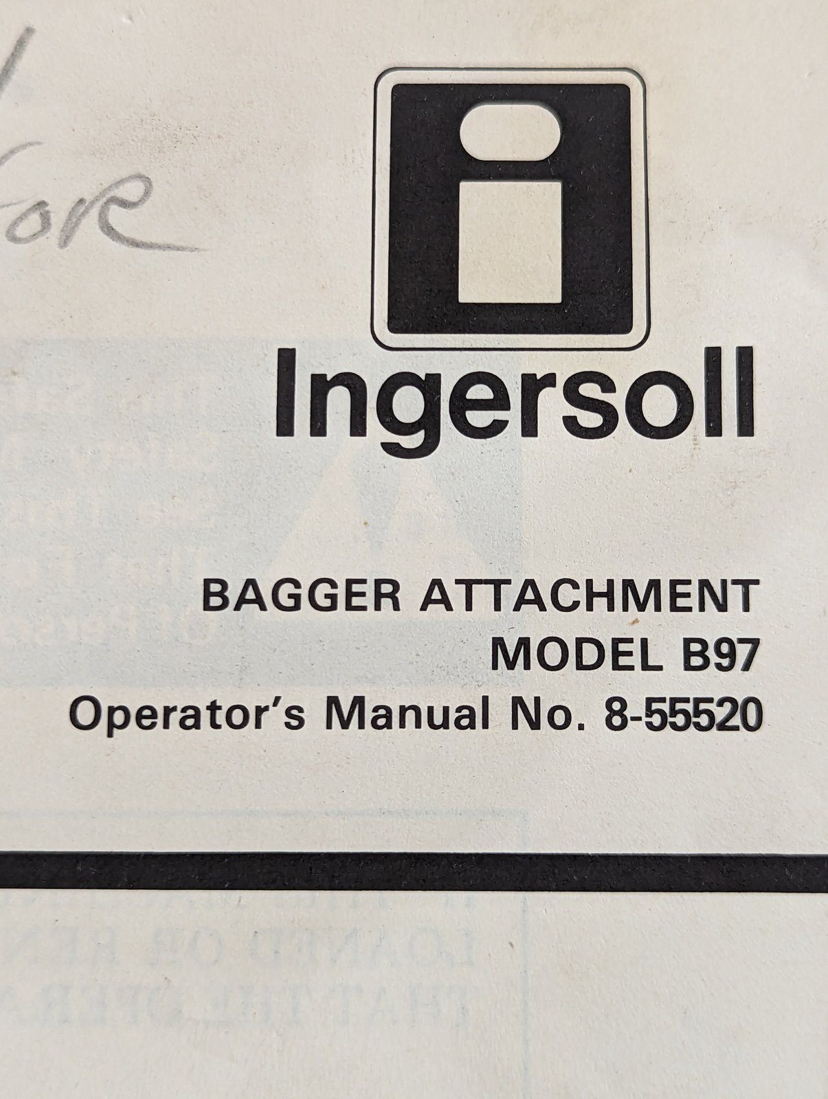 8-55520 OM: BAGGER ATTACHMENT MODEL B97 - Ingersoll/Case Tractor Part