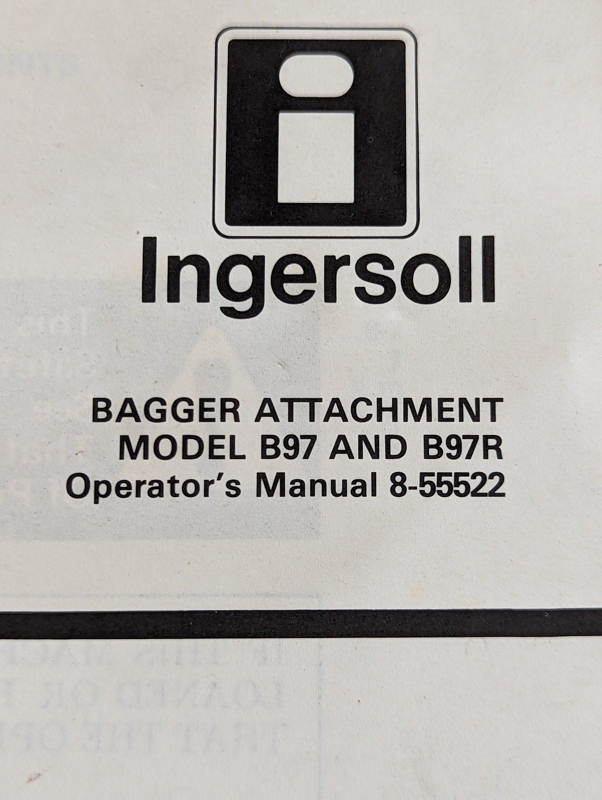 8-55522 OM: BAGGER ATTACHMENT MODEL B97 AND B97R - Ingersoll/Case Tractor Part