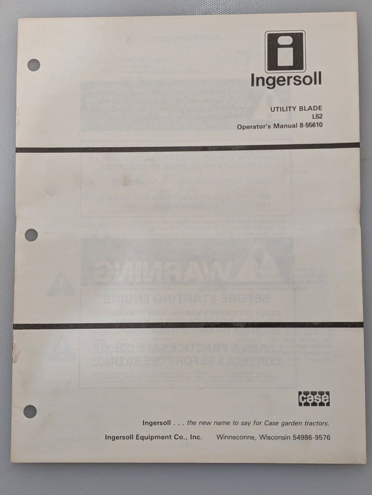 8-55610 OM L52 UTILITY BLADE - Ingersoll/Case Tractor Part