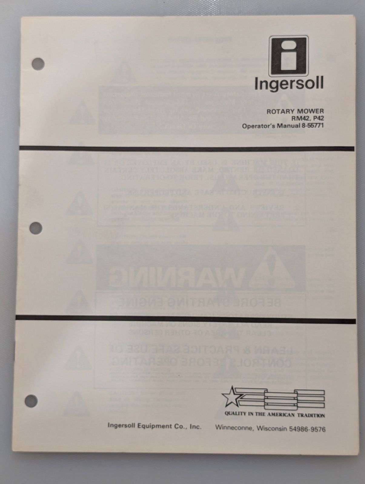8-55771 OM RM42 P42 MOWER 100 SERIES - Ingersoll/Case Tractor Part