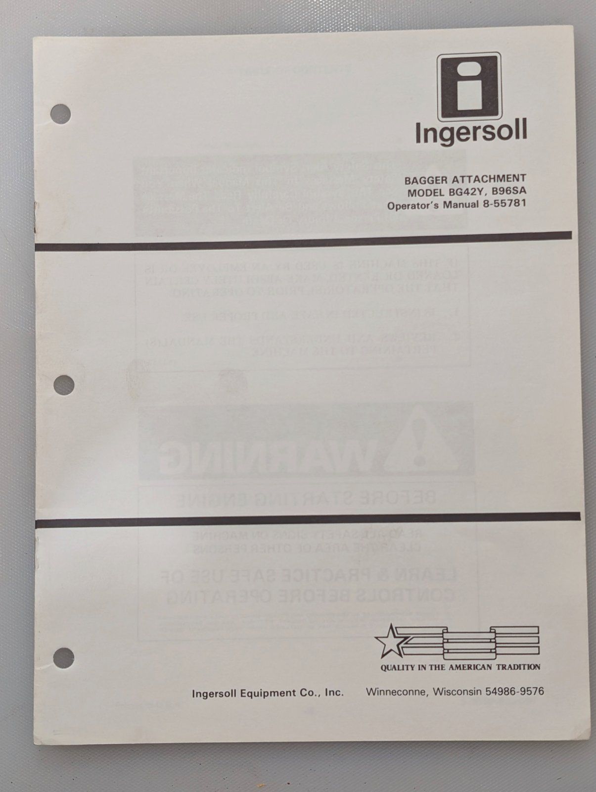 8-55781 OM BAGGER MODEL BG42Y B96SA - Ingersoll/Case Tractor Part