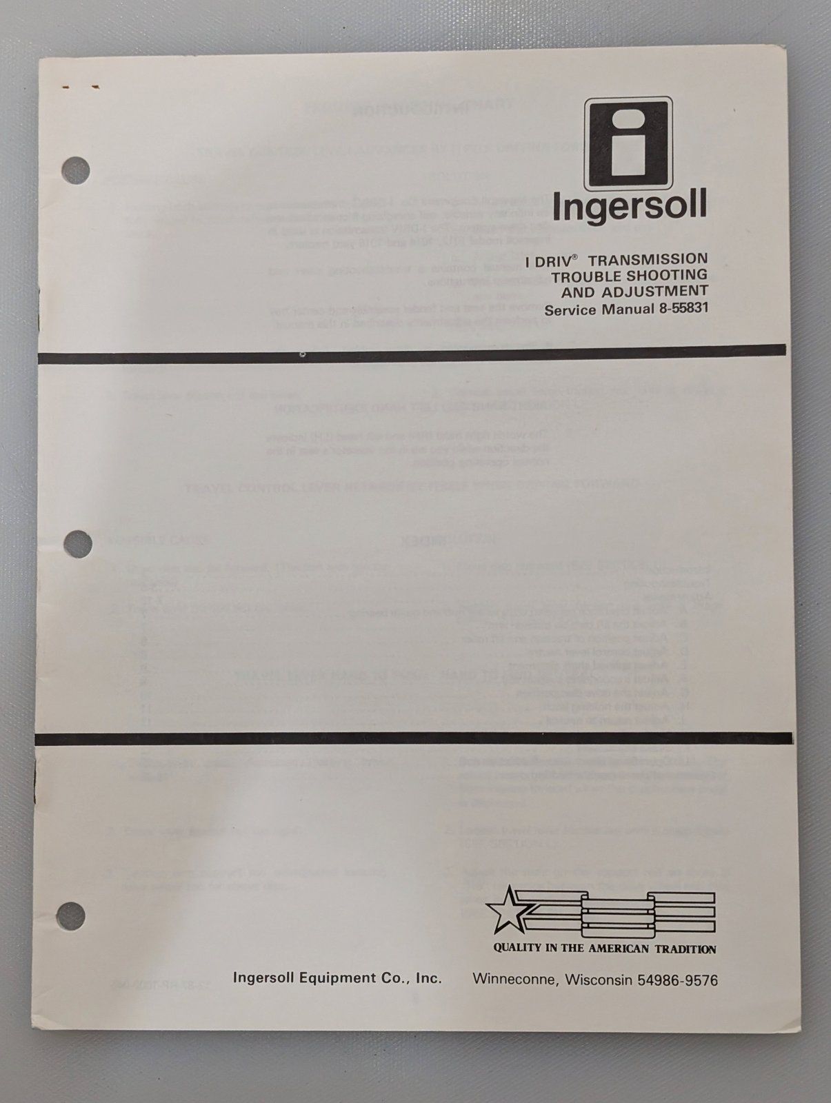 8-55831 MANUAL I-DRIV TROUBLESHOOTING - Ingersoll/Case Tractor Part