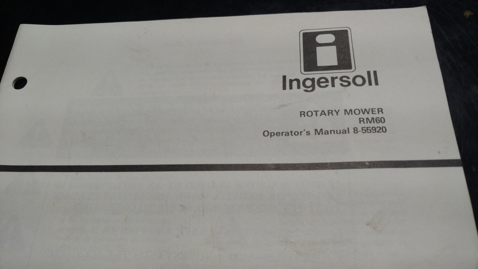 8-55920 OM RM60 MOWER DECK - Ingersoll/Case Tractor Part