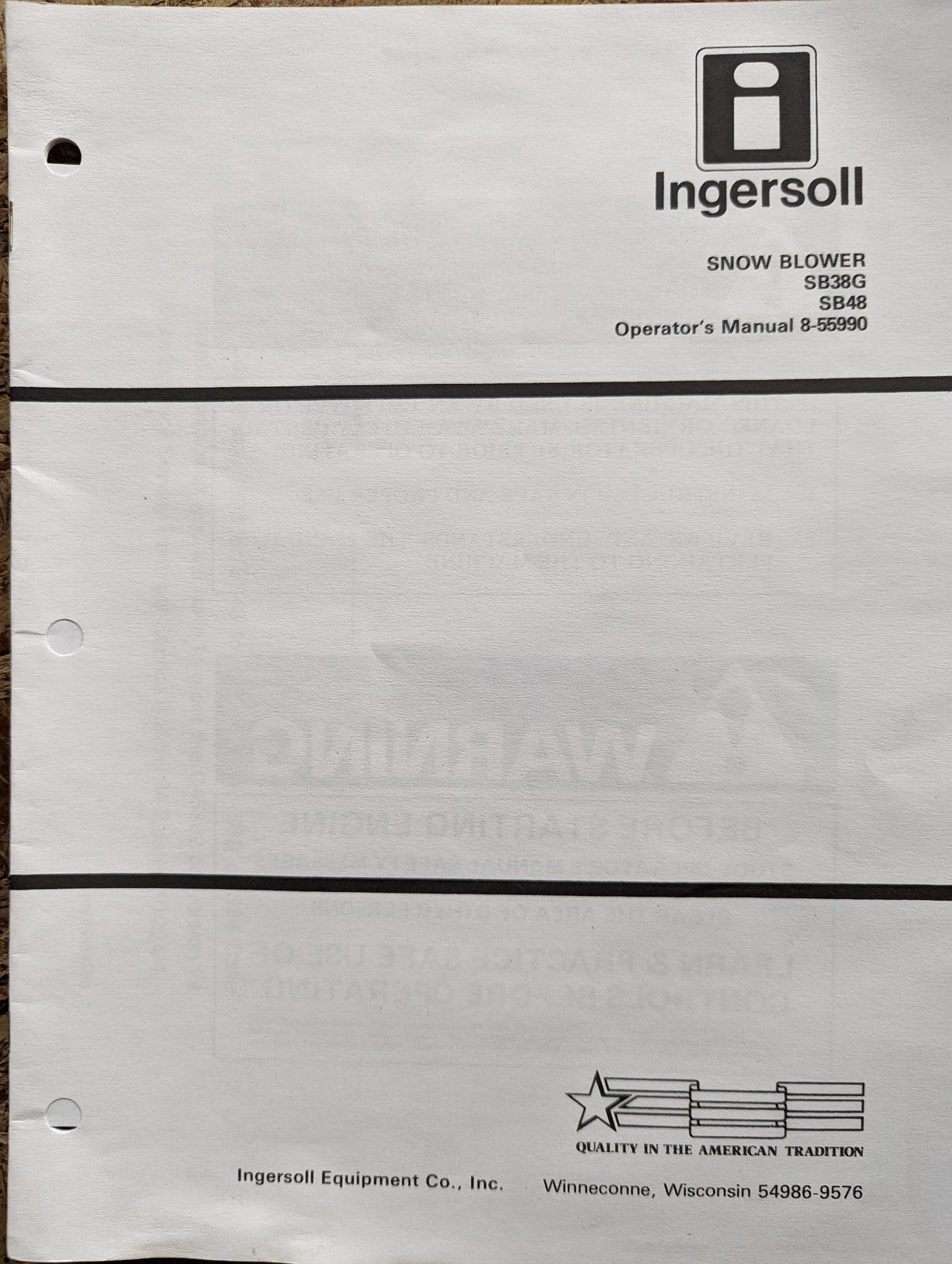 8-55990 OM: SB38G SB48 SNOWBLOWERS - Ingersoll/Case Tractor Part