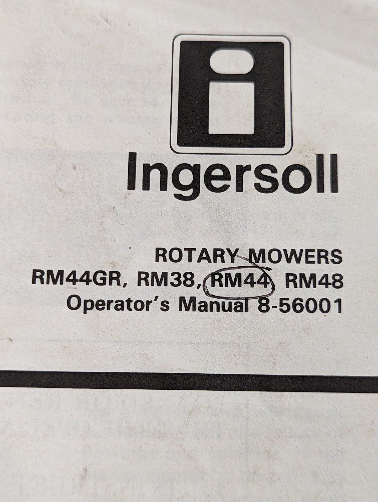 8-56001 OM: RM44GR RM38 RM44 RM48 MOWER - Ingersoll/Case Tractor Part