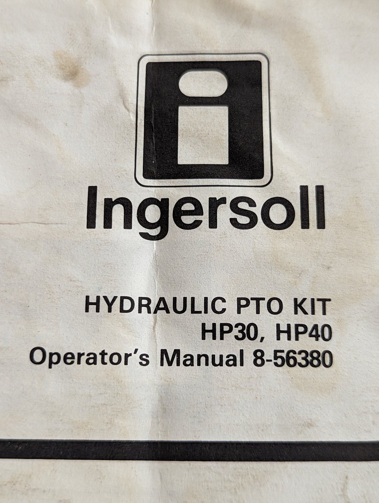 8-56380 OM: HYDRAULIC PTO KIT HP30 HP40 - Ingersoll/Case Tractor Part