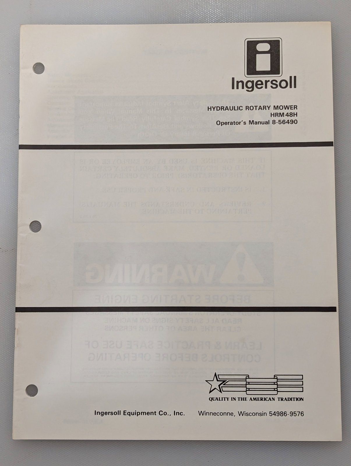 8-56490 OM: HRM48H HYDRAULIC MOWER - Ingersoll/Case Tractor Part