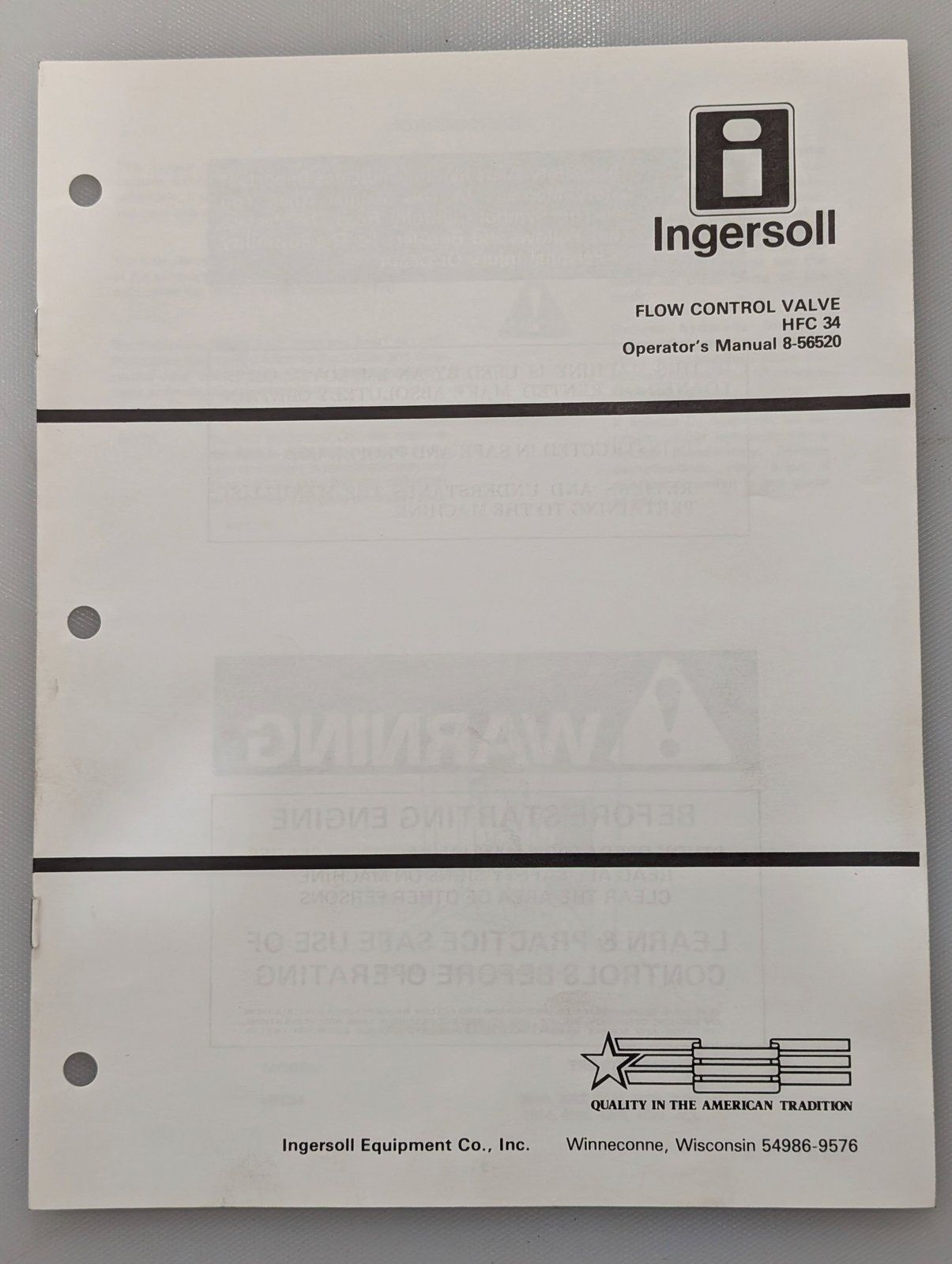 8-56520 OM FLOW CONTROL VALVE HFC34 - Ingersoll/Case Tractor Part