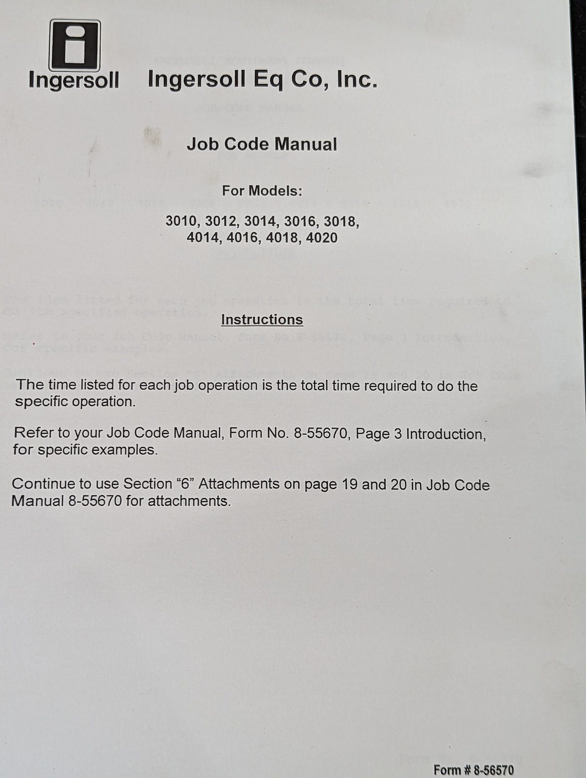 8-56570 JOB CODE MANUAL 3010 3012 3014 3016 3018 4014 4016 4018 4020 - Ingersoll/Case Tractor Part