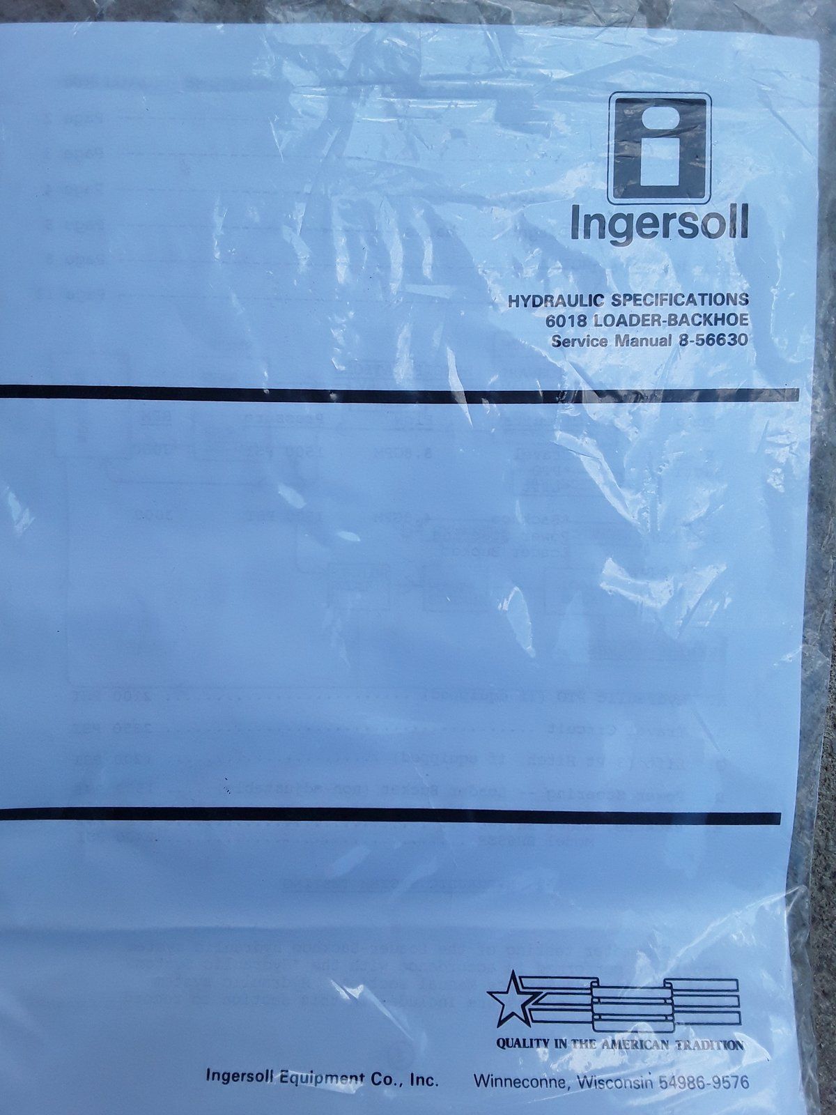 8-56630 SM: HYD. SPECS 6018 6018B 6018BH - Ingersoll/Case Tractor Part