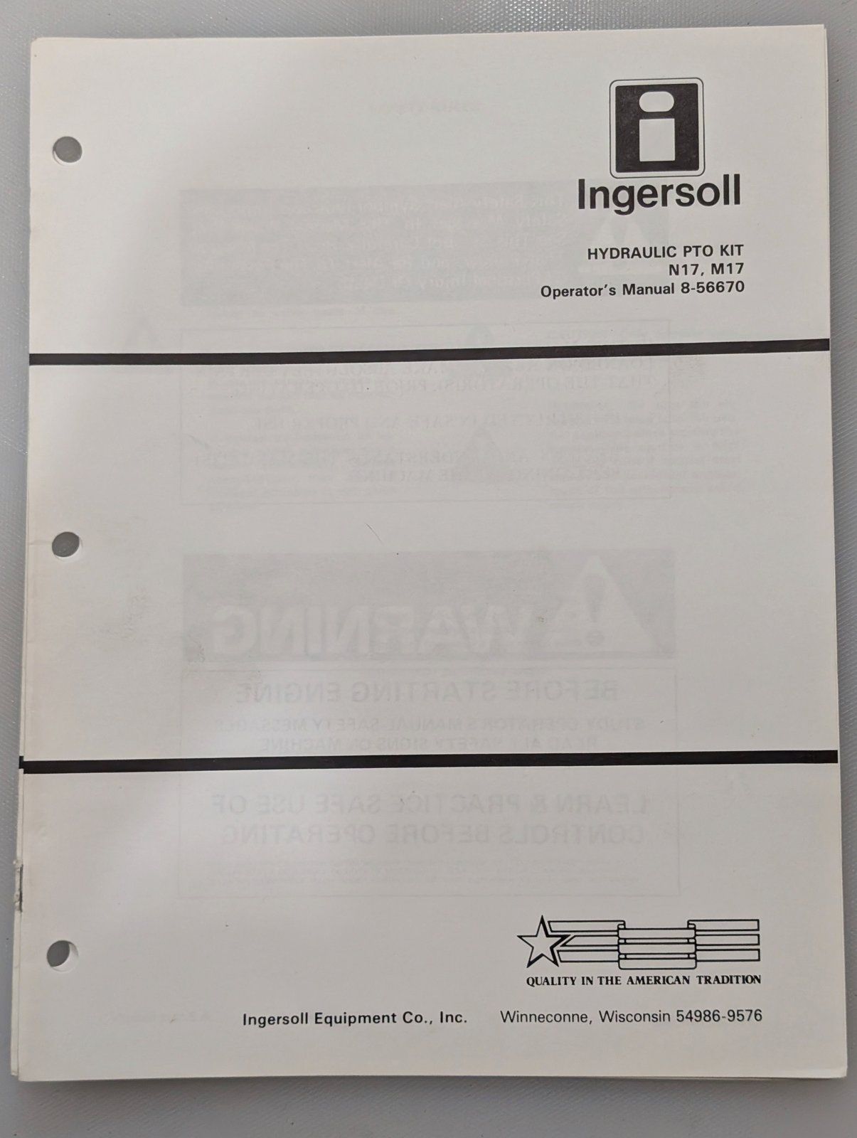 8-56670 OM N17 M17 HYDRAULIC PTO KIT - Ingersoll/Case Tractor Part