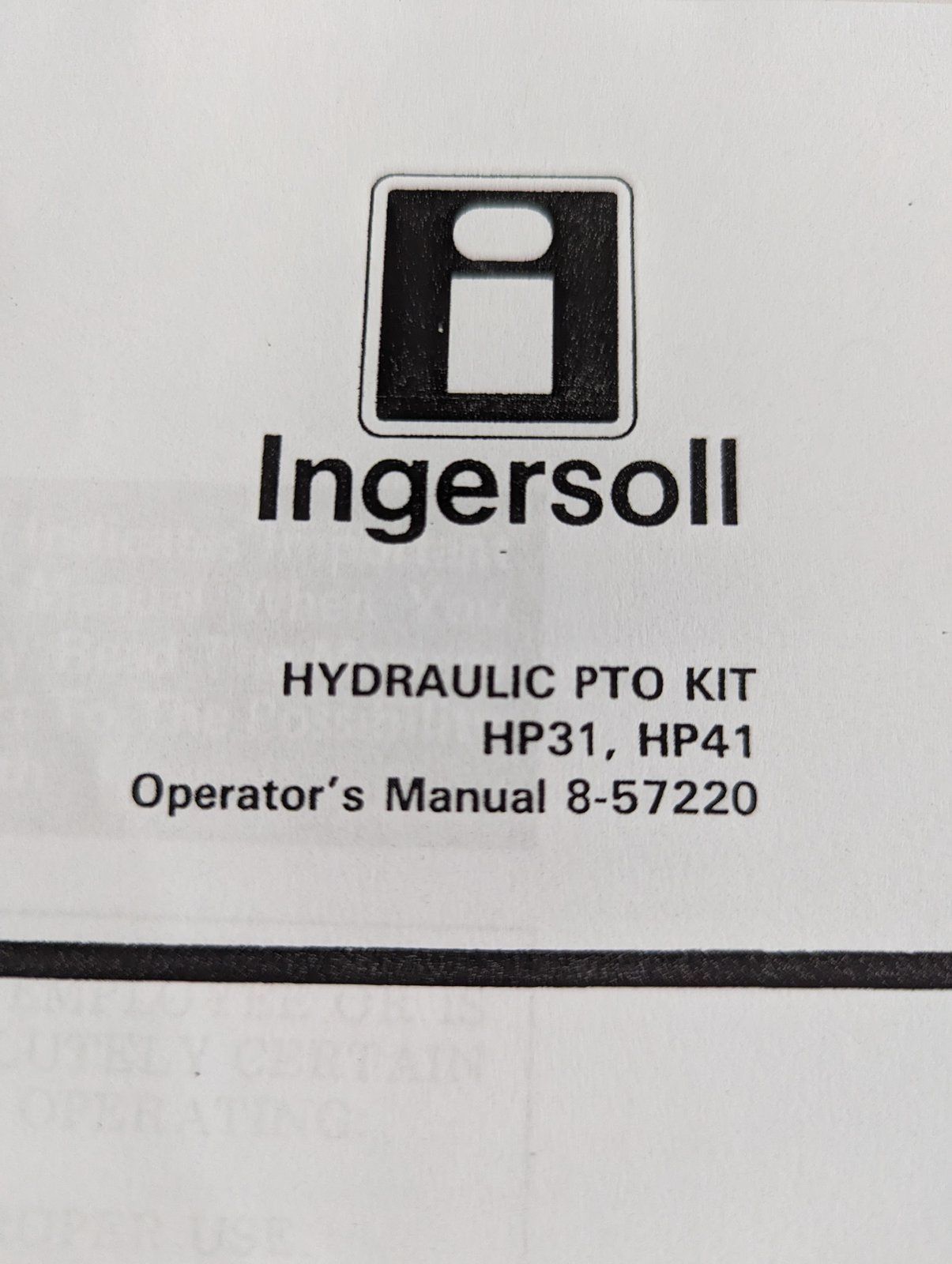 8-57220 OM: HP31 HP41 HYDRAULIC PTO KIT - Ingersoll/Case Tractor Part