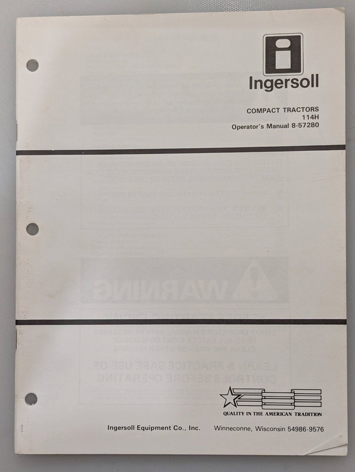 8-57280 OM 114H COMPACT TRACTOR - Ingersoll/Case Tractor Part