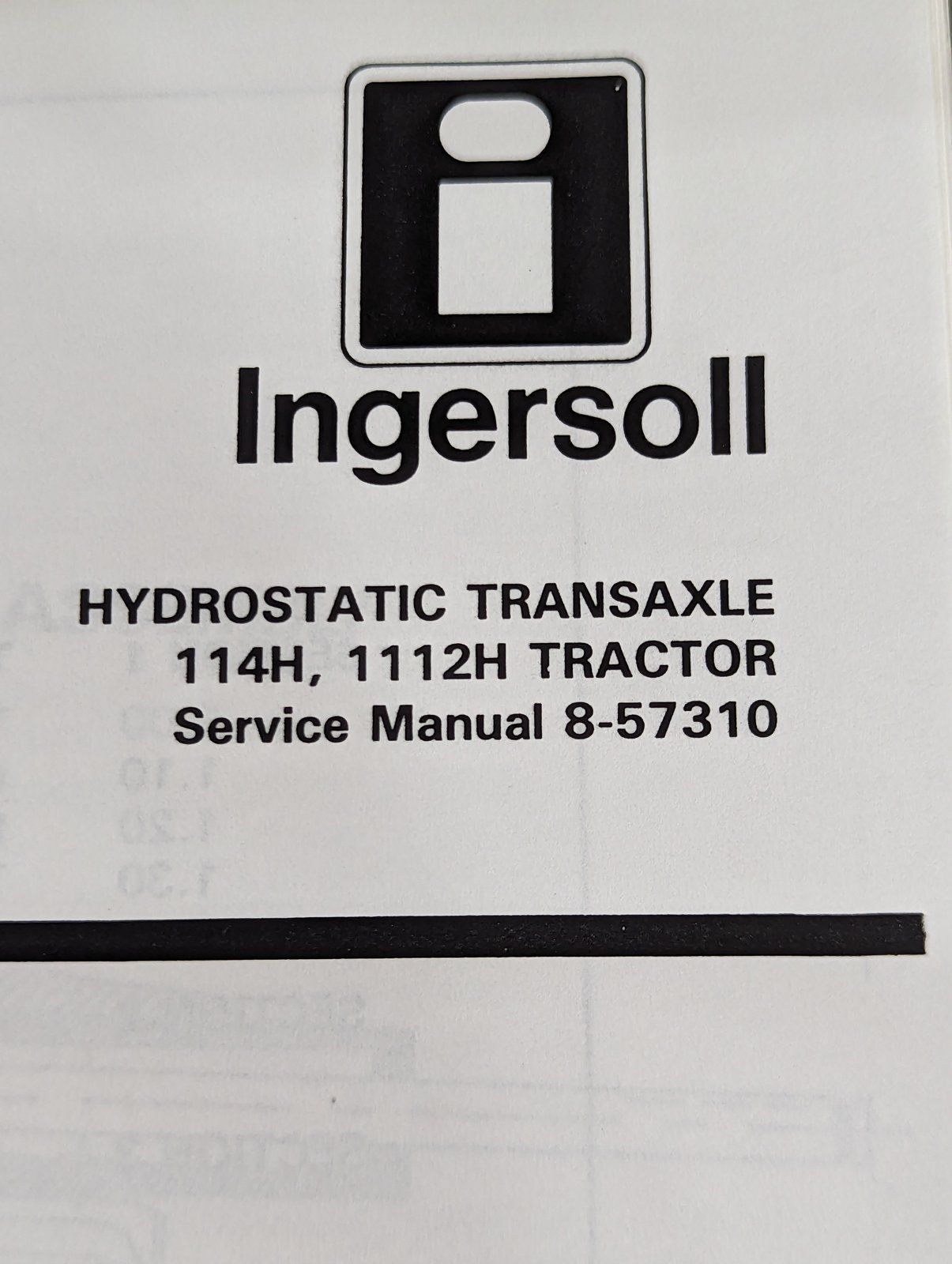 8-57310 SM: HYDROSTATIC TRANSAXLE 114H 1112H - Ingersoll/Case Tractor Part
