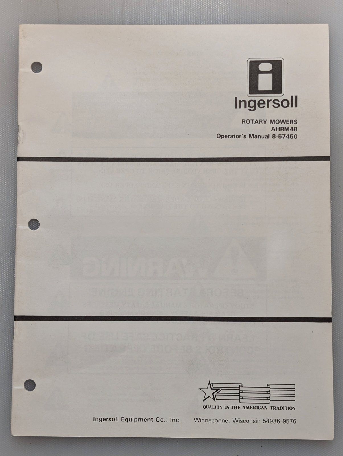 8-57450 OM - AHRM48 AHRM44 MOWER - Ingersoll/Case Tractor Part