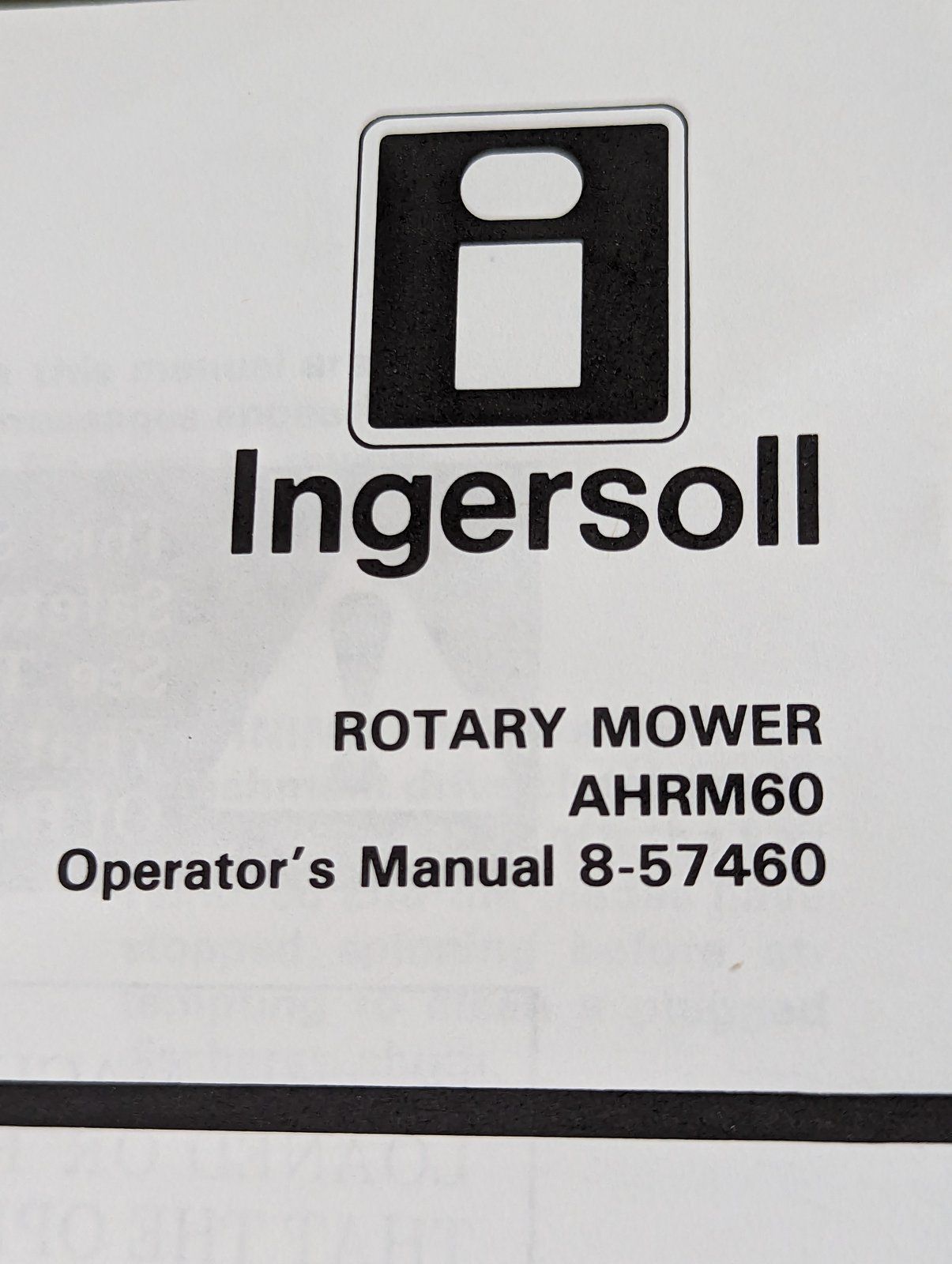 8-57460 OM: AHRM60 MOWER - Ingersoll/Case Tractor Part