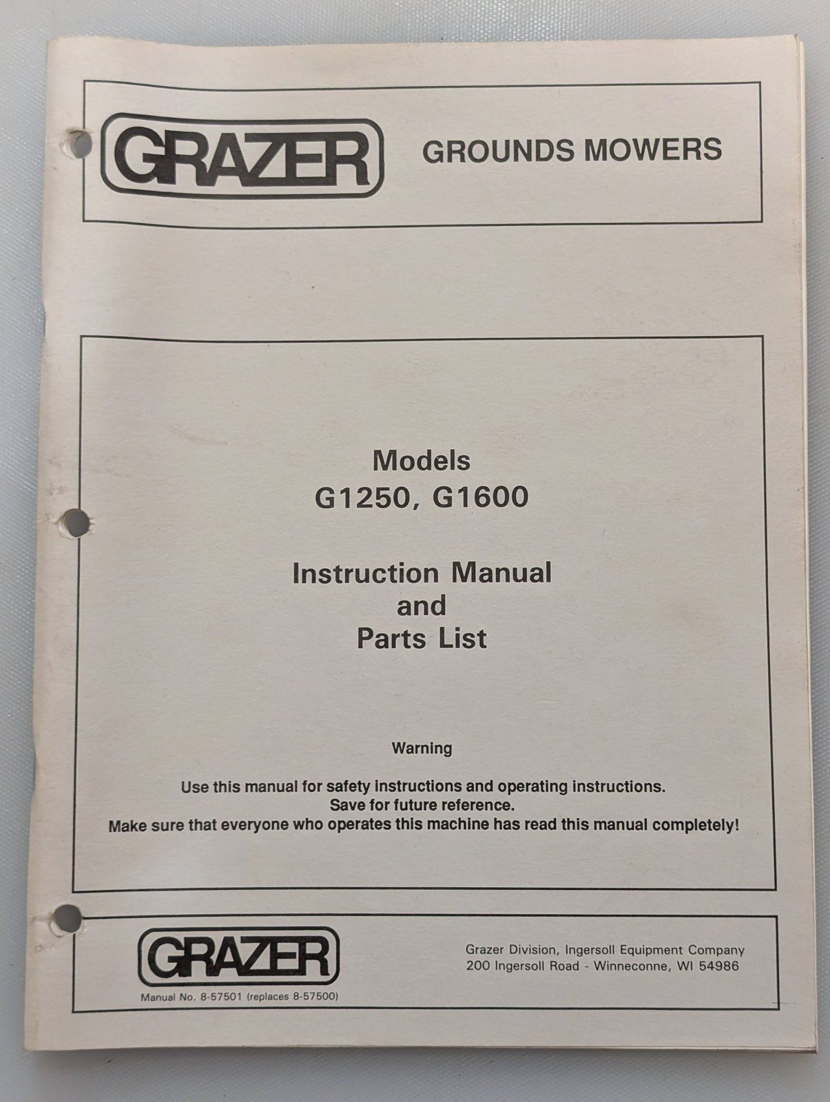 8-57501 OM & PC GRAZER G1250 G1600 - Ingersoll/Case Tractor Part