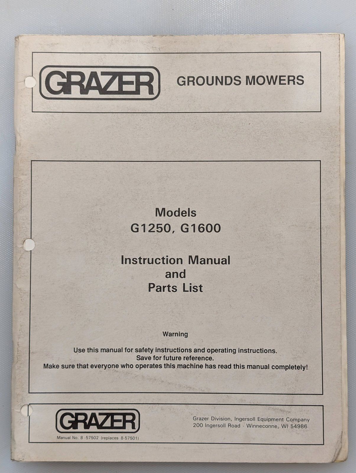 8-57502 GRAZER OM & PC G1250 G1600 - Ingersoll/Case Tractor Part