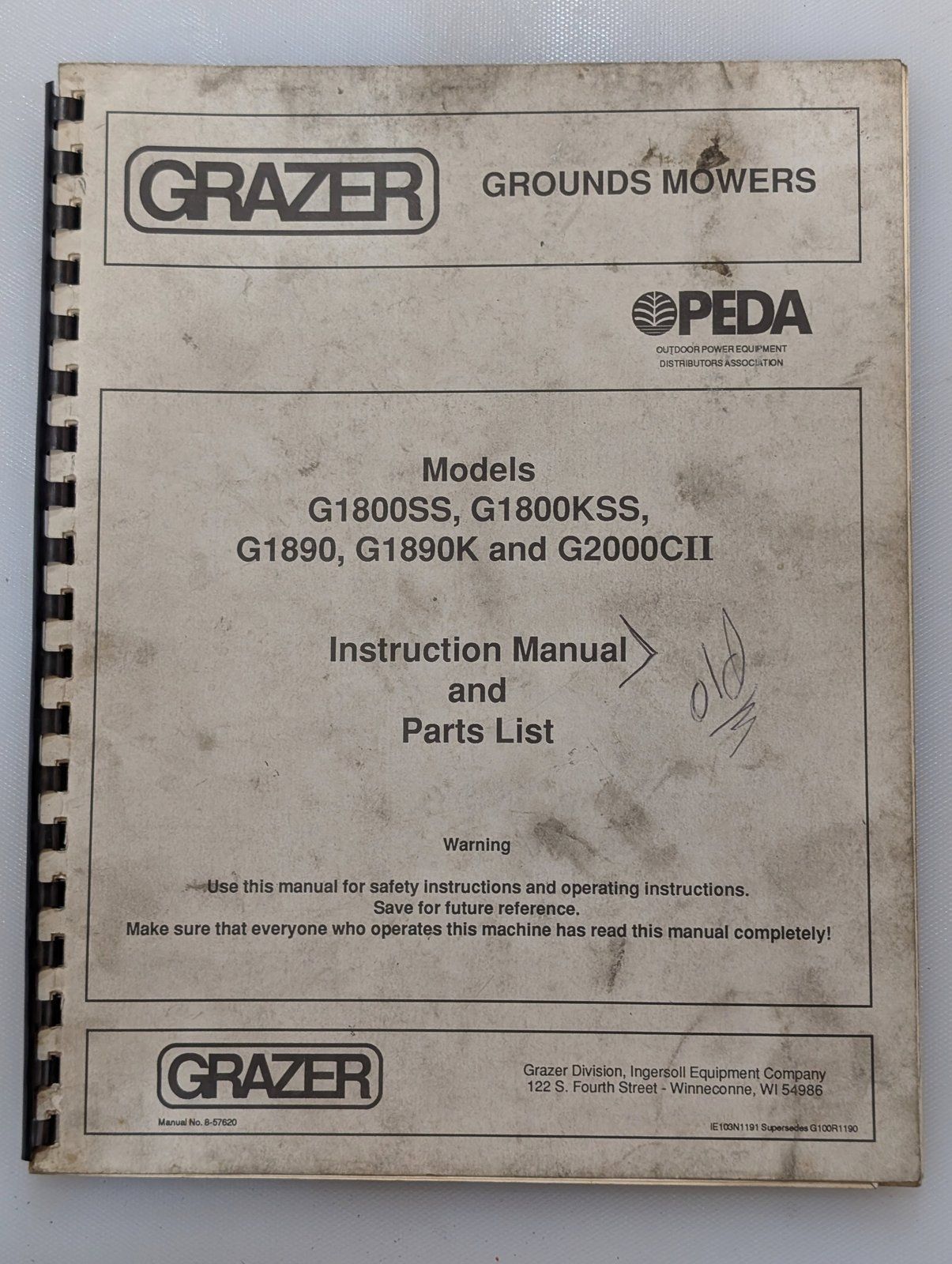 8-57620 GRAZER OM & PC G1800SS G1800KSS G1890 G1890K G2000CII - Ingersoll/Case Tractor Part