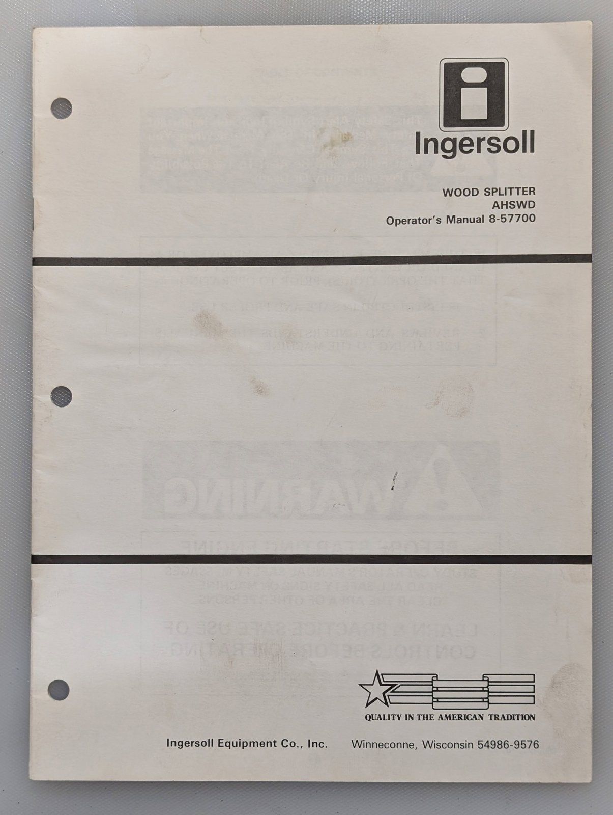 8-57700 OM AHSWD WOOD SPLITTER AHSWD - Ingersoll/Case Tractor Part