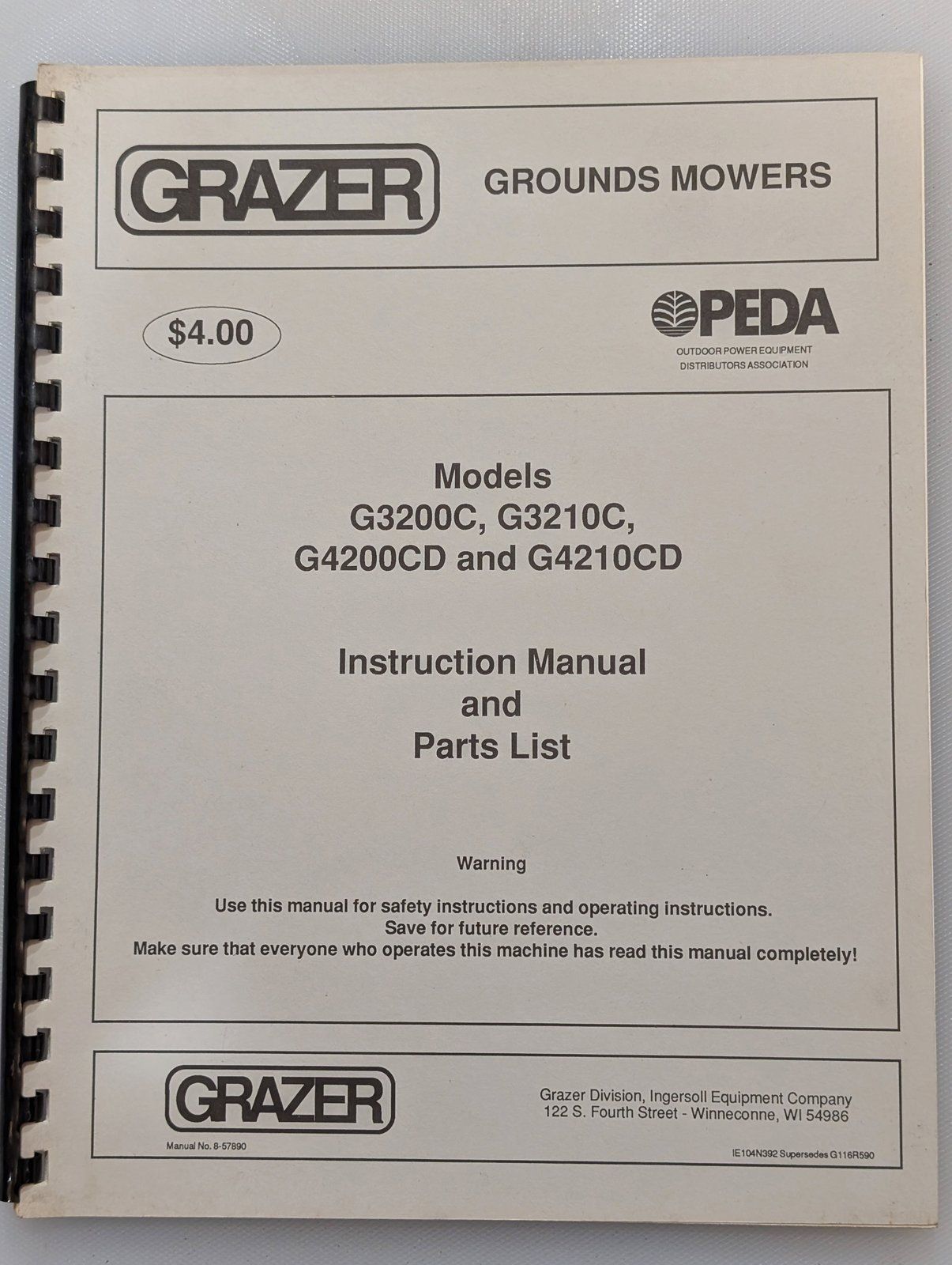 8-57890 OM & PC G3200C G3210C 4200CD G4210CD - Ingersoll/Case Tractor Part