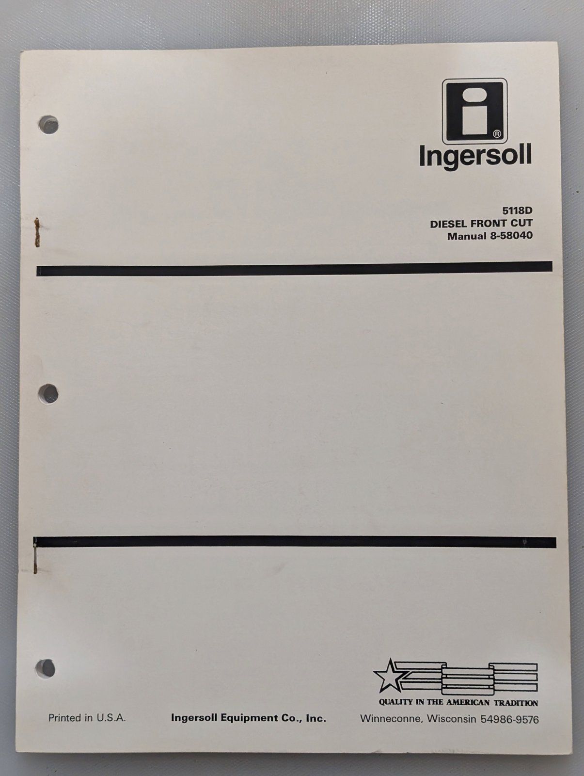 8-58040 OM & PC 5118D DIESEL FRONT CUT - Ingersoll/Case Tractor Part