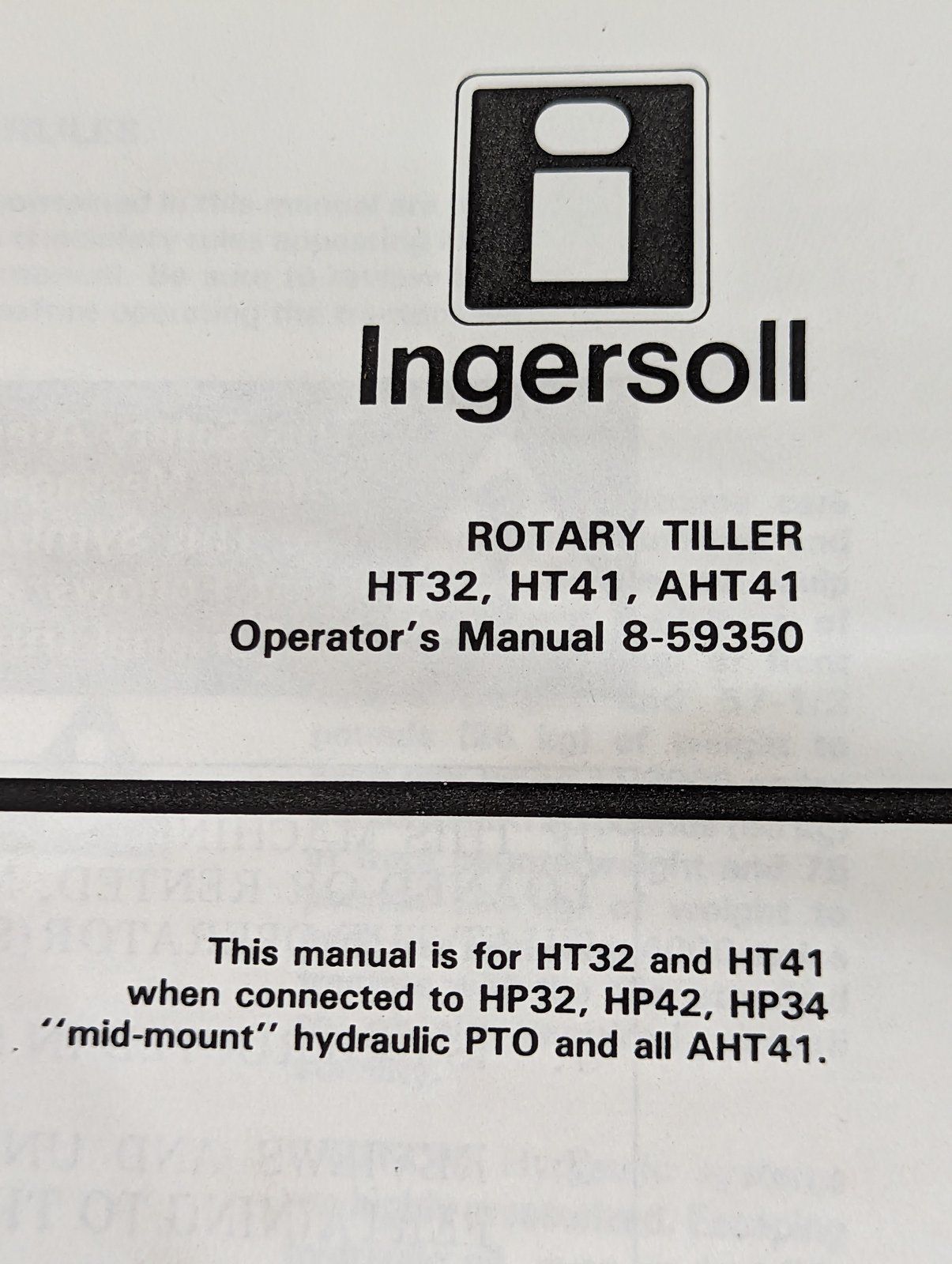8-59350 OM ROTARY TILLER HT32 HT41 AHT41 - Ingersoll/Case Tractor Part
