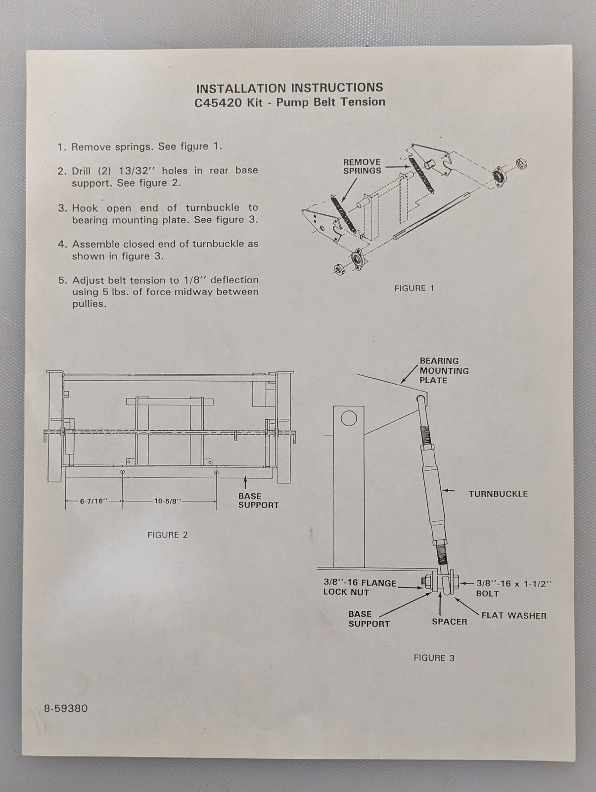 8-59380 INSTALATION INSTRUCTIONS C45420 KIT PUMP BELT TENSION - Ingersoll/Case Tractor Part