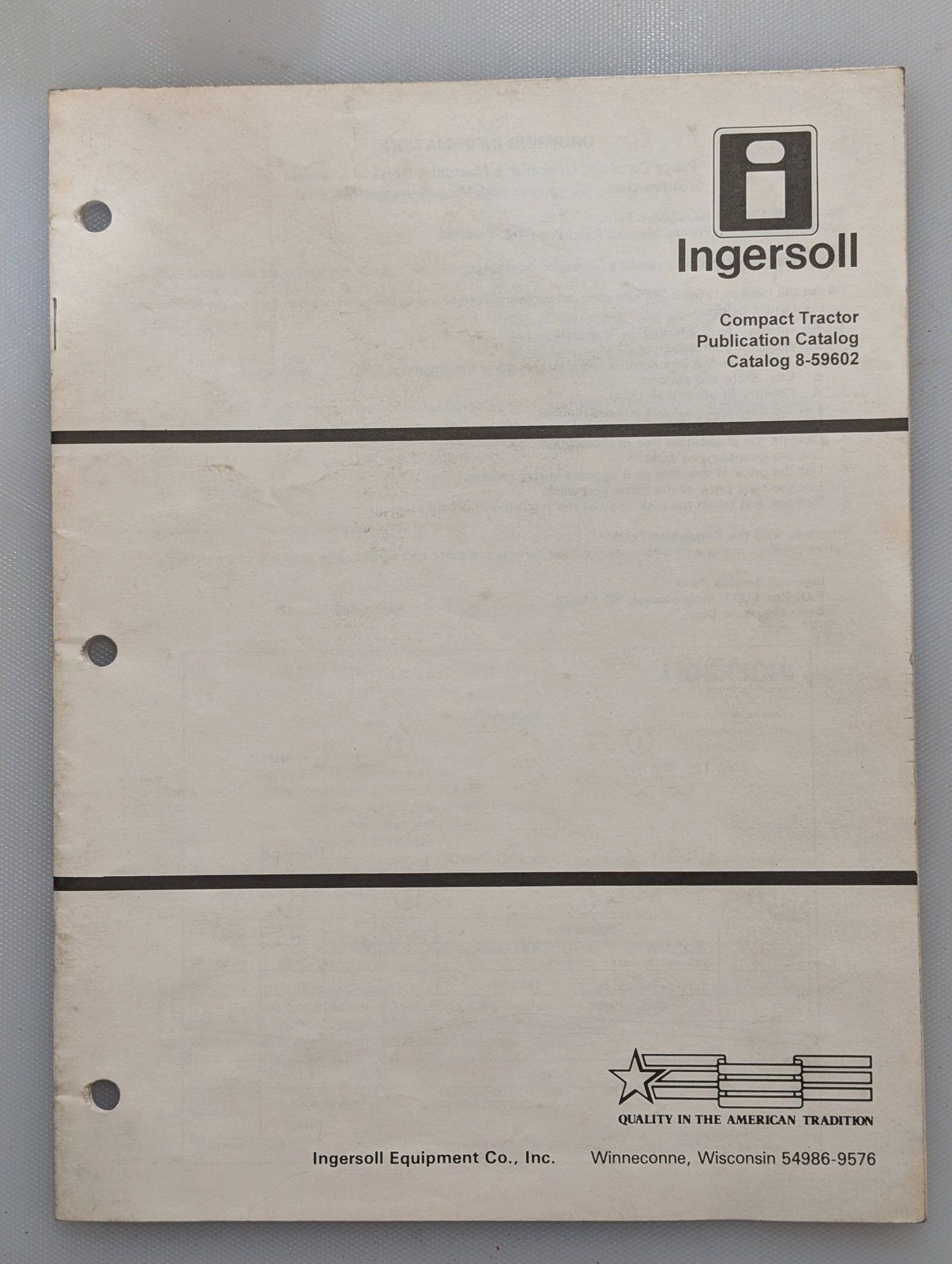 8-59602 COMPACT TRACTOR PUBLICATION CATALOG - Ingersoll/Case Tractor Part
