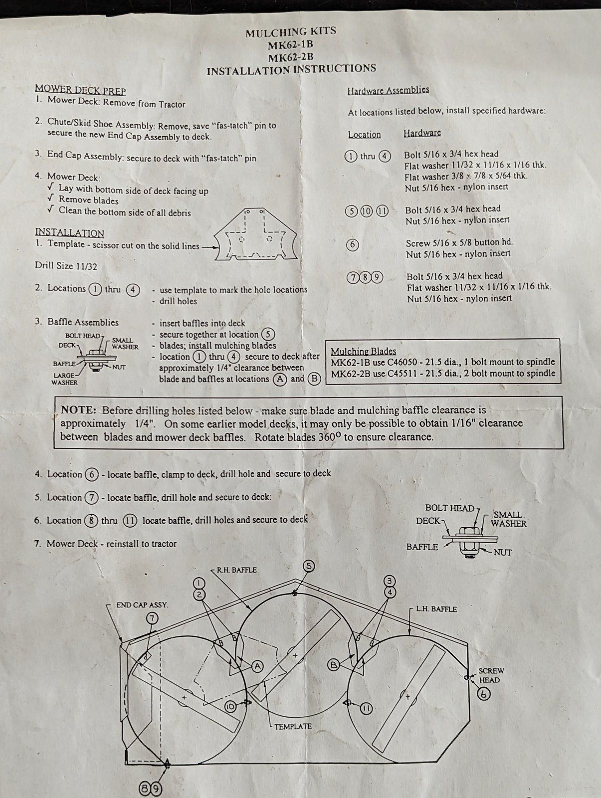 8-59760 MK62-1B MK62-2B MULCHING KITS INSTALLATION INSTRUCTIONS - Ingersoll/Case Tractor Part