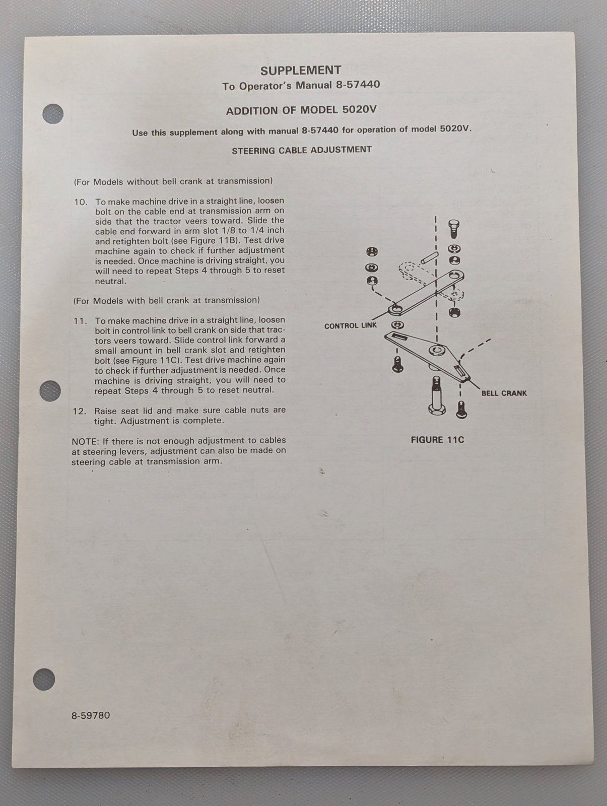 8-59780 SUPPLEMENT TO OM 8-57440 - Ingersoll/Case Tractor Part