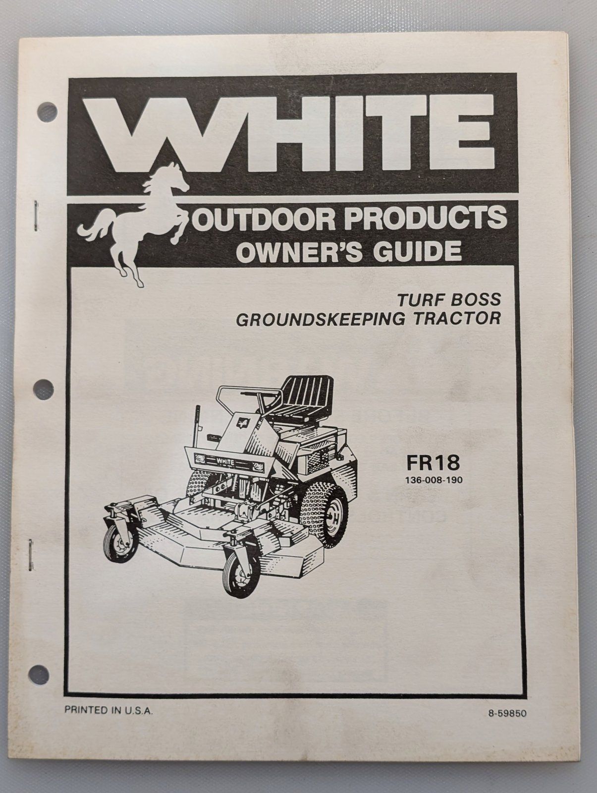 8-59850 OM & PC WHITE TURF BOSS FR18 - Ingersoll/Case Tractor Part