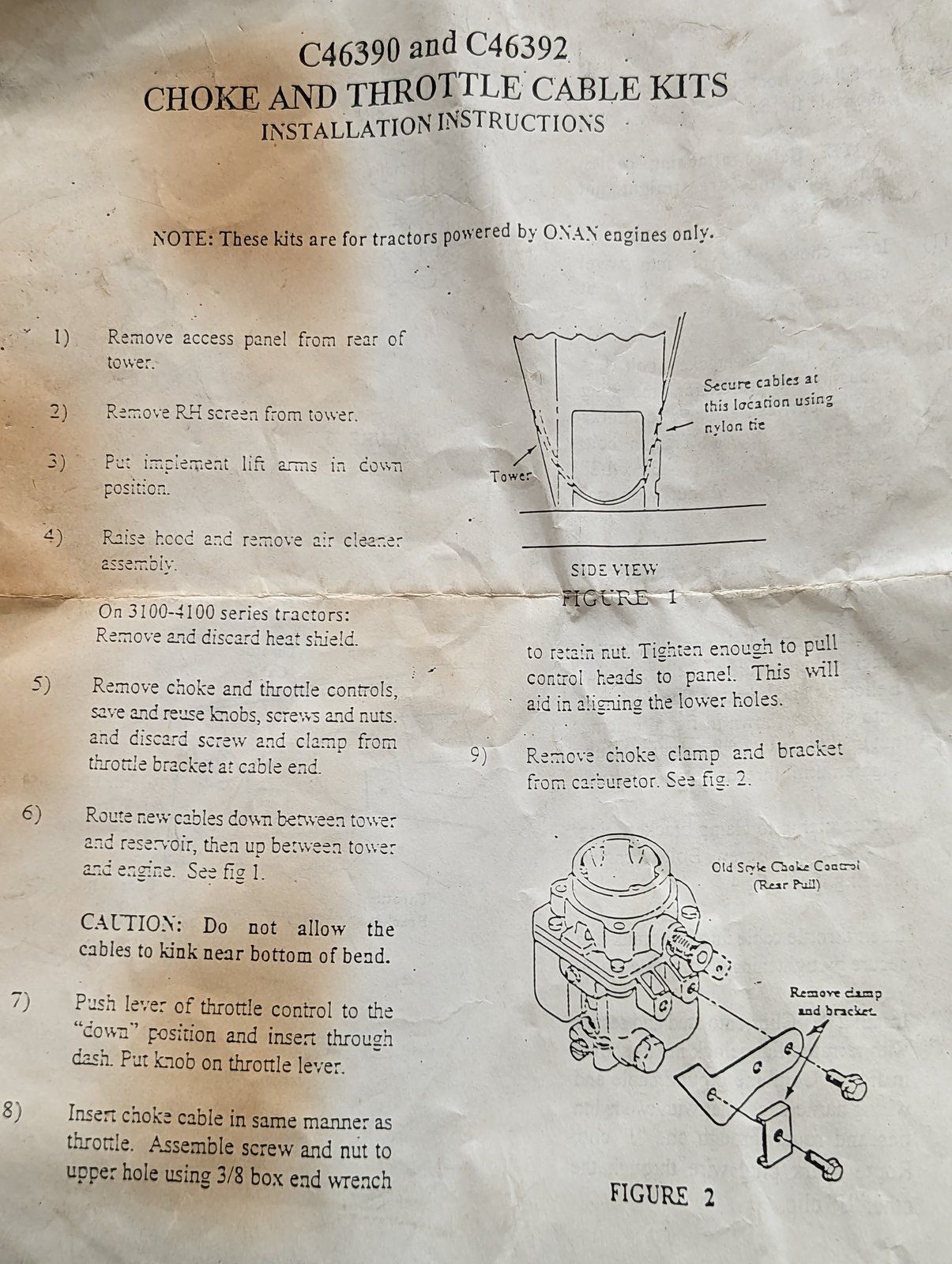 8-59881 C46390 & C46392 INSTRUCTIONS - Ingersoll/Case Tractor Part