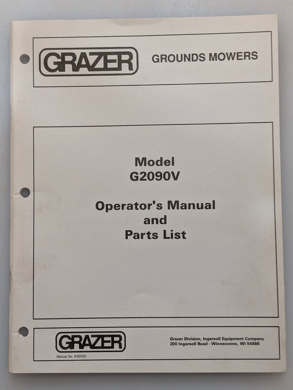 8-60020 OM - MODEL G2090V G2090V - Ingersoll/Case Tractor Part