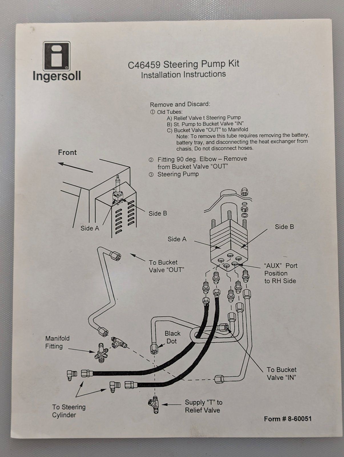 8-60051 INSTALLATION INSTRUCTIONS C46459 STEERING PUMP KIT - Ingersoll/Case Tractor Part