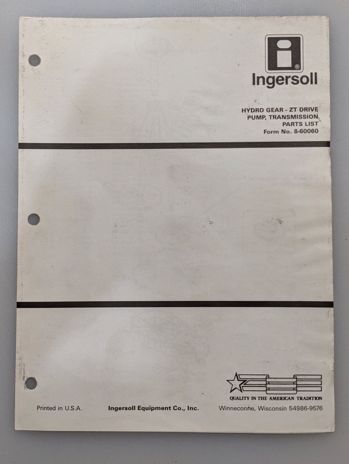 8-60060 PARTS LIST - HYDROGEAR ZT DRIVE - Ingersoll/Case Tractor Part