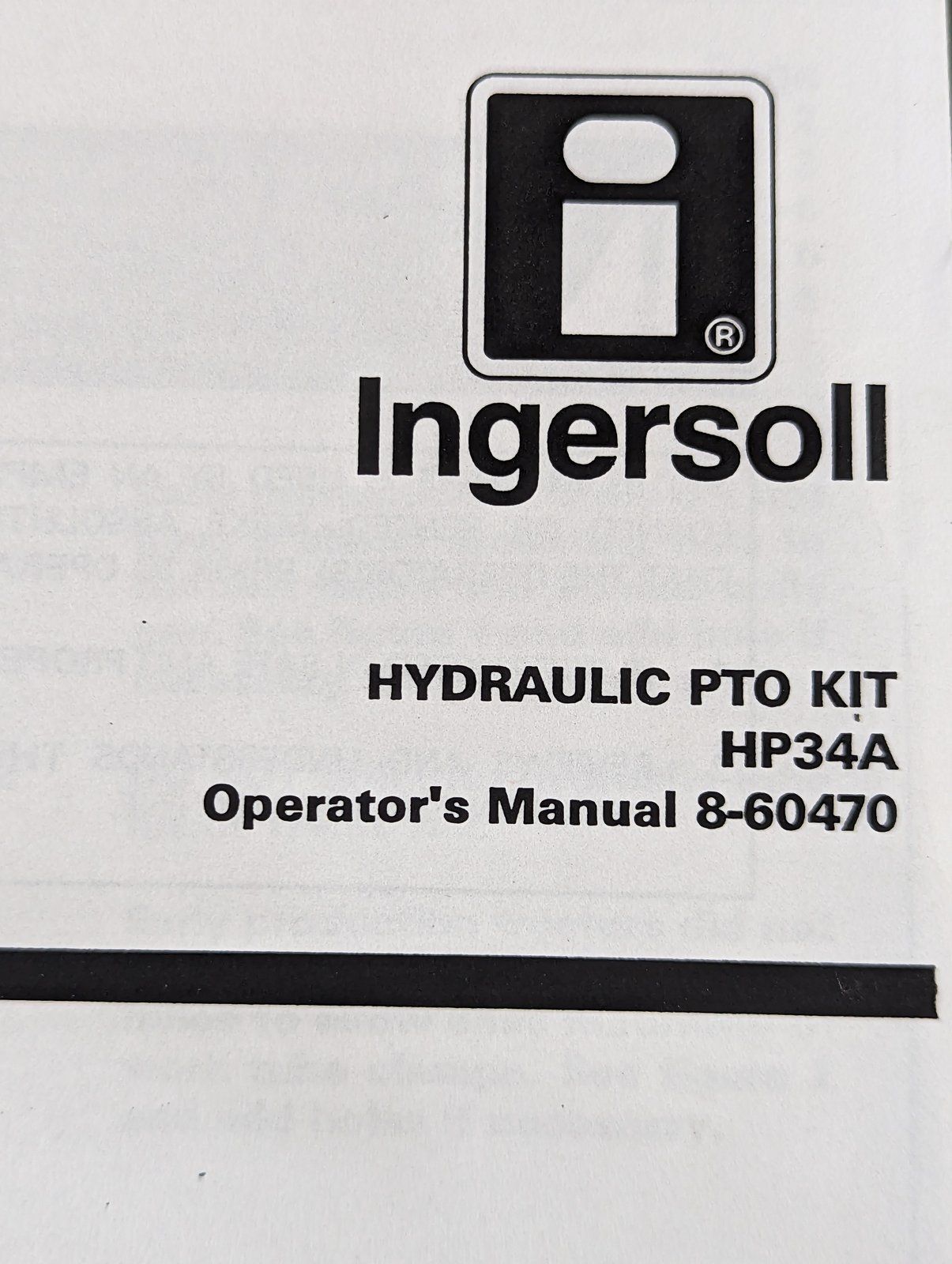 8-60470 OM: HP34A HYDRAULIC PTO KIT - Ingersoll/Case Tractor Part